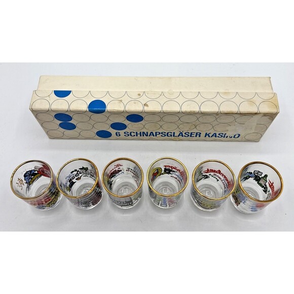 Vintage Ruhrglas Schnapsglaser Kasino Mit Dekor Schnapps Glasses Gold Rim 6 - Picture 6 of 16